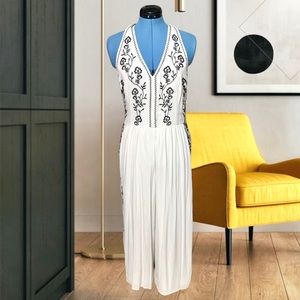 Embroidered Black on Off-White, Tie Back Romper/Jumper